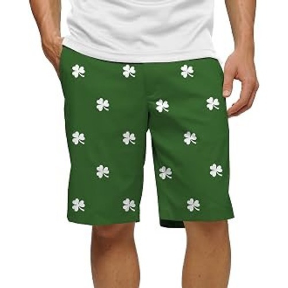 LOUDMOUTH $95 Mens 36 Green White Shamrock 10" Casual Golf Shorts H3